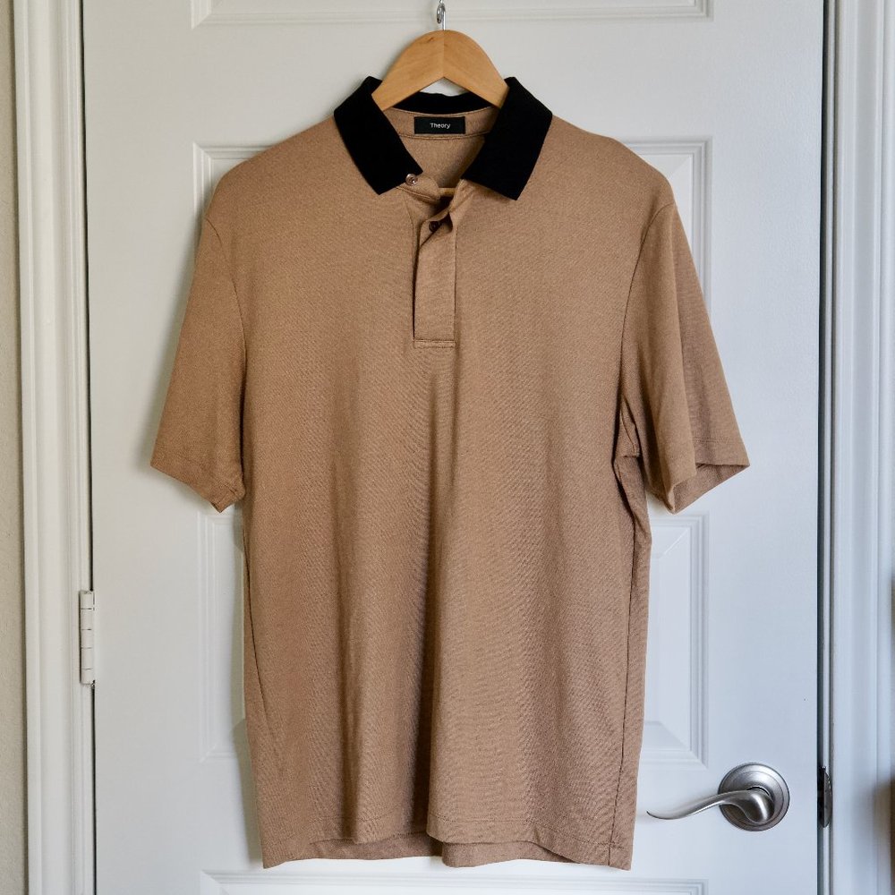 Theory, Model Jersey Polo, Tan/Black, Medium